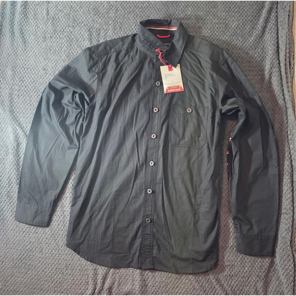 Iron and Resin x Jackthreads Mens Union Shirt Black Striped Elbow Patch Medium